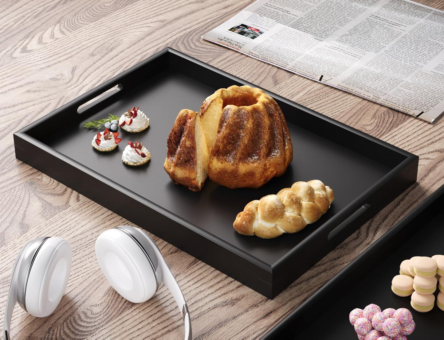 Fibogollo Bamboo Set of 2 Serving Tray with Handles,Decorative Trays Platter,Breakfast Tray in Bed,Food Drinks Tray for Eating,Working,Storing(Brown)