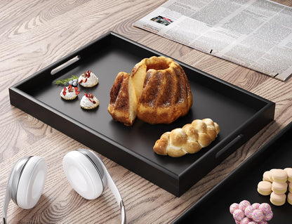 Fibogollo Bamboo Set of 2 Serving Tray with Handles,Decorative Trays Platter,Breakfast Tray in Bed,Food Drinks Tray for Eating,Working,Storing(Brown)