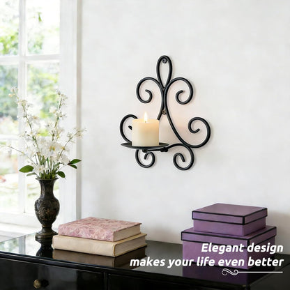 Wall Candle Sconces Set of 2, Double Scroll Pattern Candle Sconces, Metal Wall Candle Holder for Home Decor, Living Room, Dining Room, Bedroom, Black, Gifts for Men Women Mom or Dad