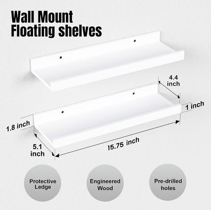 RICHER HOUSE 5 Set Floating Wall Mounted Shelves, Black Shelves for Wall Decor, Modern Picture Ledge Shelf with Lip for Storage, Nursery, Bedroom, Living Room, Bathroom - Black