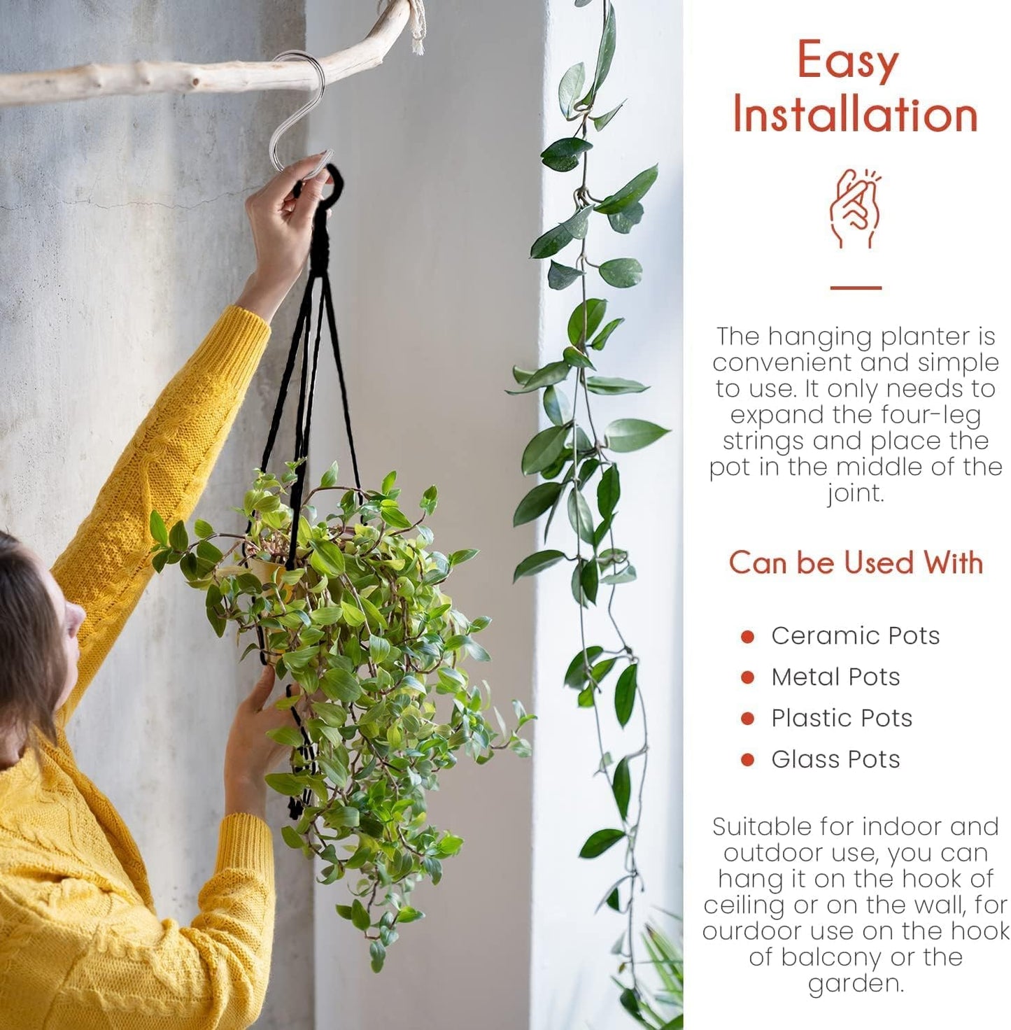 feedee Macrame Plant Hangers Indoor Macrame Hanging Planters for Indoor Plants, 6 Pack Hanging Plant Holders Indoor Hanging, Macromay Plant Hangers for Indoor Plant Hanger, Outdoor Flower Pots Holder