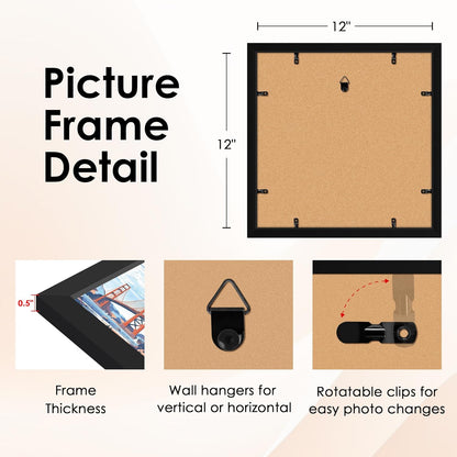 FIXSMITH 8x10 Picture Frame Set of 2, Photo Frame with HD Plexiglass, Display Pictures 5x7 with Mat or 8x10 Without Mat Multi Picture Frames Collage for Tabletop or Wall Display, Black