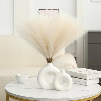 UREYMX Faux Pampas Grass Decor 17.7 Inch 6pcs, Artificial Pampas Grass Fluffy Home Decor, Short Vase Room Decor pompous Grass Flower Arrangement for Boho Home Wedding Decoration (Black)