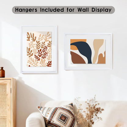 MUYE 11x14 Floating Frame Set of 2,Double Glass Rustic Frame,Display Any Size Photo up to 11x14,Wall Mount or Tabletop Standing,Natural