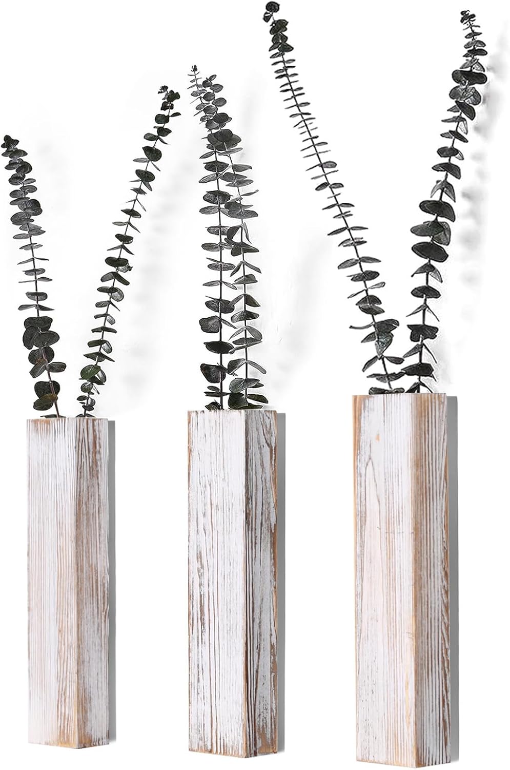 Wooden Wall Planter Set of 4 - Modern Home Decor for Living Room, Bedroom, Bathroom - Walnut Finish Planter for Dried Flowers, Faux Greenery, Indoor Plants