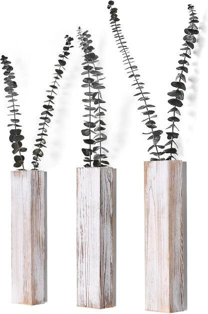 Wooden Wall Planter Set of 4 - Modern Home Decor for Living Room, Bedroom, Bathroom - Walnut Finish Planter for Dried Flowers, Faux Greenery, Indoor Plants