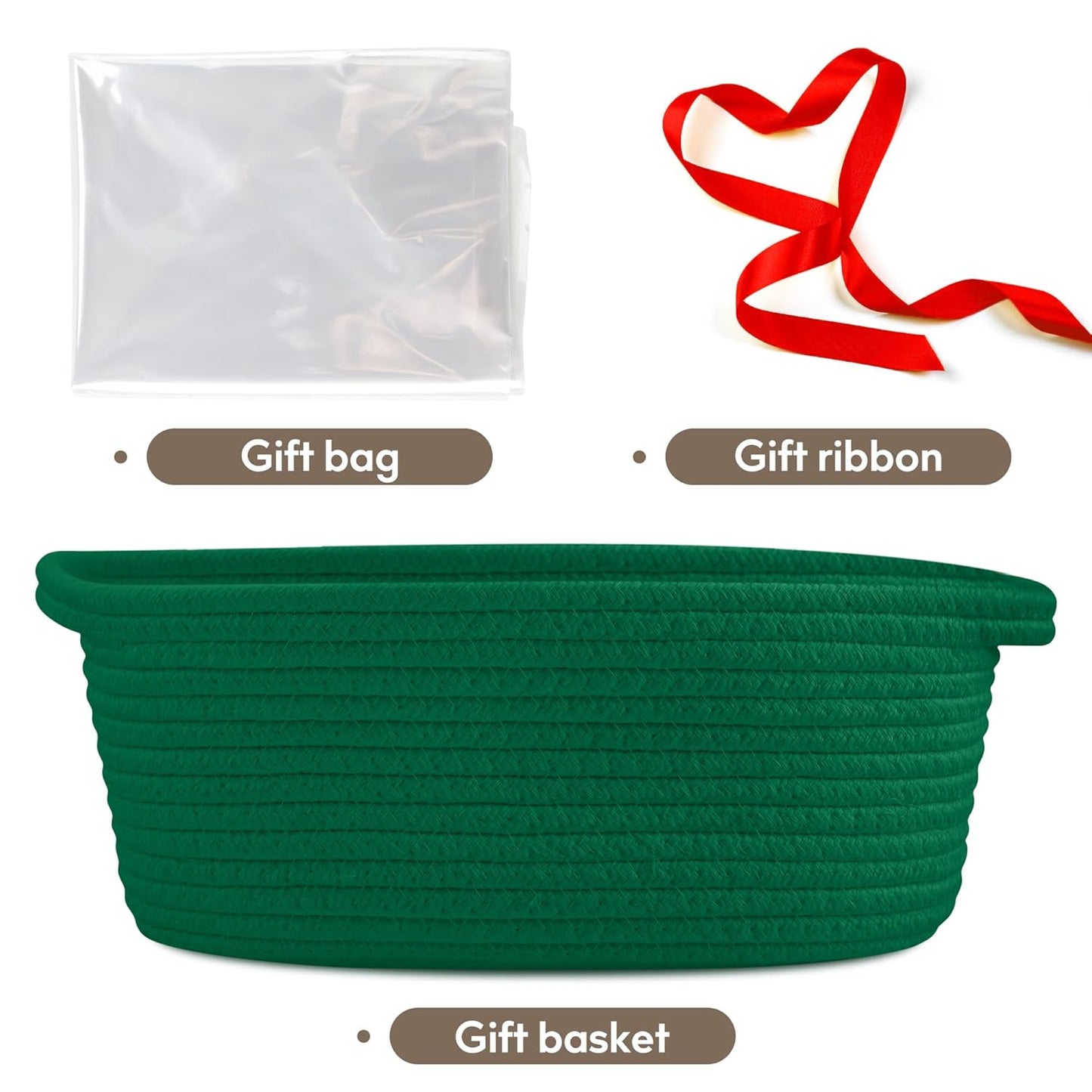 Pro Goleem Small Woven Basket with Gift Bags and Ribbons Durable Baskets for Mothers Day Gifts Empty Small Rope Basket for Storage 12"X 8" X 5" Baby Toy Baskets with Handles, White