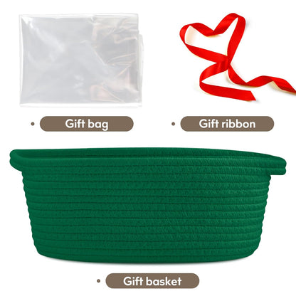 Pro Goleem Small Woven Basket with Gift Bags and Ribbons Durable Baskets for Mothers Day Gifts Empty Small Rope Basket for Storage 12"X 8" X 5" Baby Toy Baskets with Handles, White