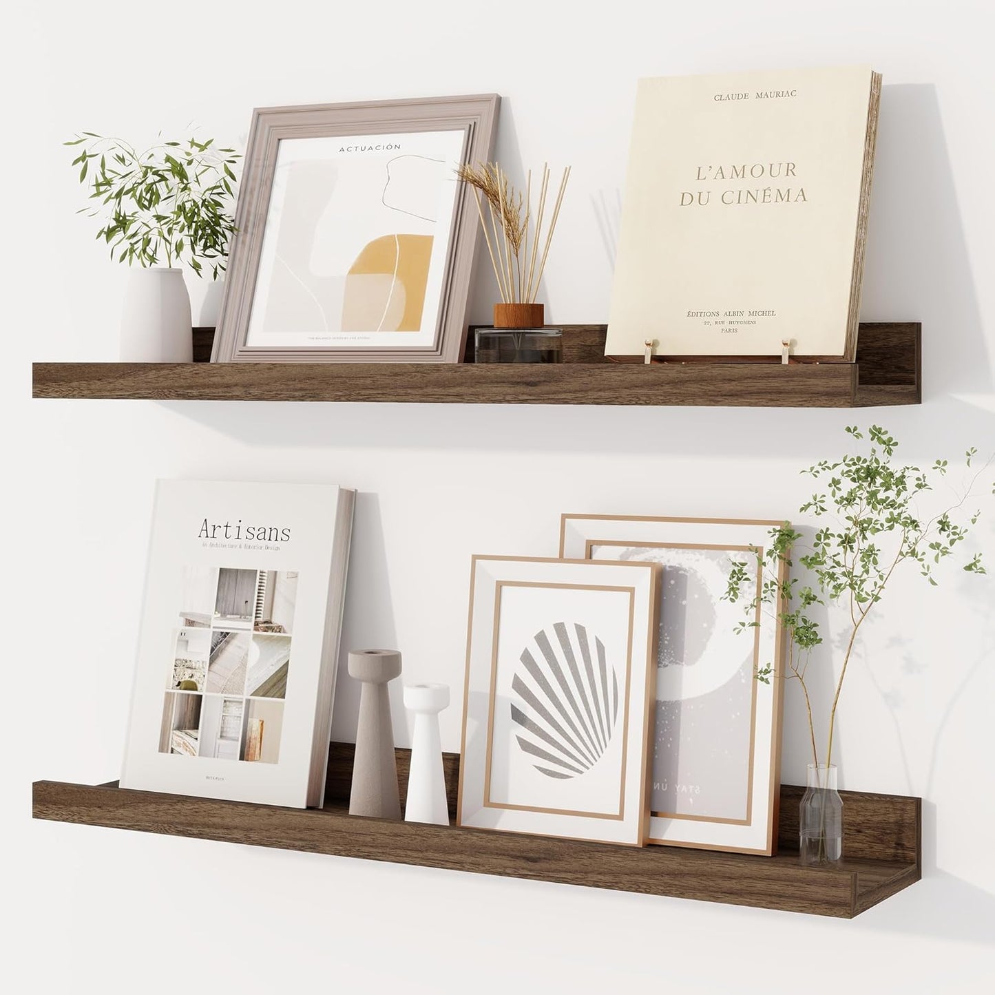 Dreamland Picture Ledge Shelf for Wall, Floating Shelves Set of 2, 48 Inch Long Floating Shelves with Lip for Living Room, Bedroom, Bathroom, Kitchen, White