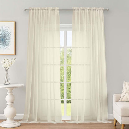 OWENIE Sheer Curtains 84 inches Long 2 Panels Set for Living Room/Bedroom, Rod Pocket Voile Sheer Panel Drapes, White, 2pcs, Each 42" W x 84" L - Colors B