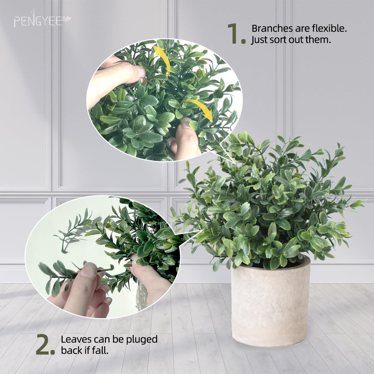 4 Pack Small Fake Plants in White Pulp Pot for Home Decor, Artificial Plants Indoor, Small Faux Plants Indoor for Bathroom Bedroom Kitchen Office Farmhouse Room Shelf Decor