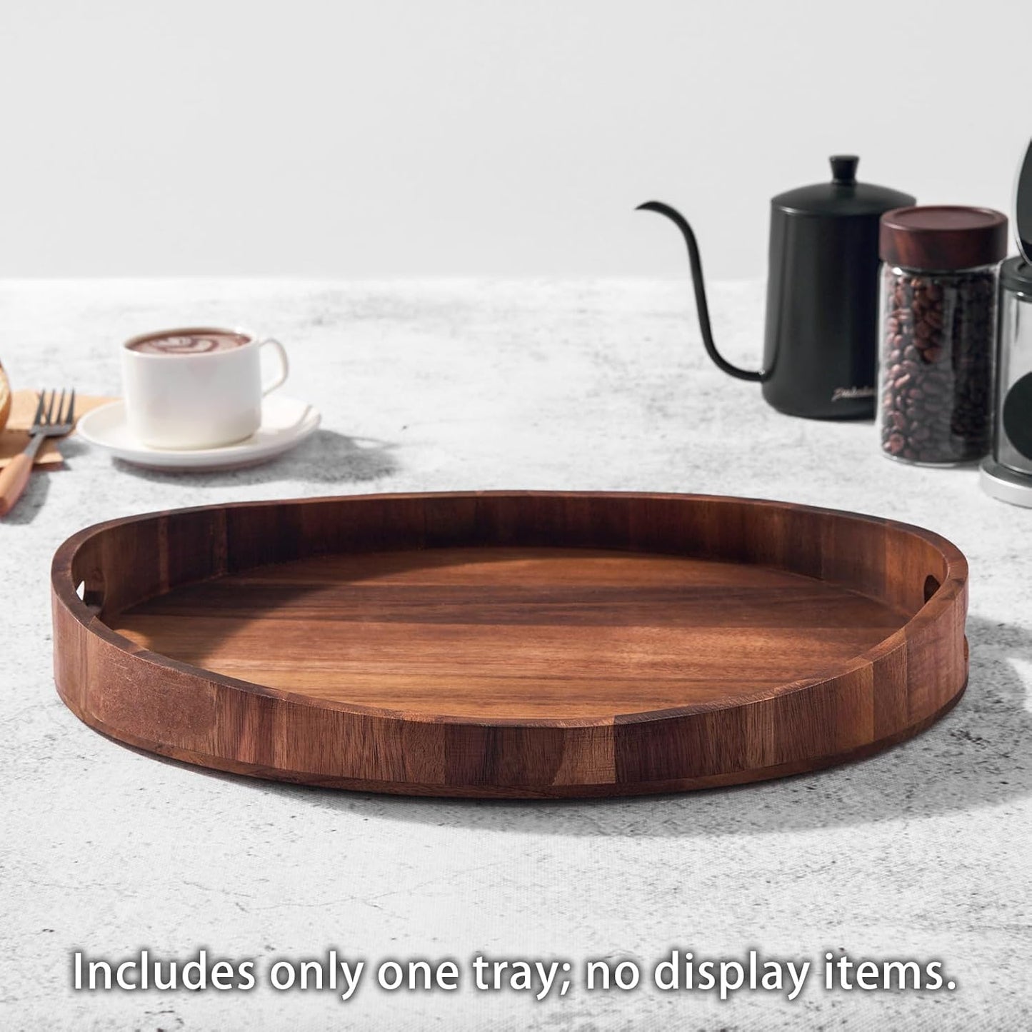 SARUFO Acacia Wood Round Ottoman Tray – Decorative Serving Tray with Handles for Coffee Table, Breakfast in Bed, Living Room, Kitchen Counter, Candle Display, Tea Party, Lunch, Dinner, Bathroom