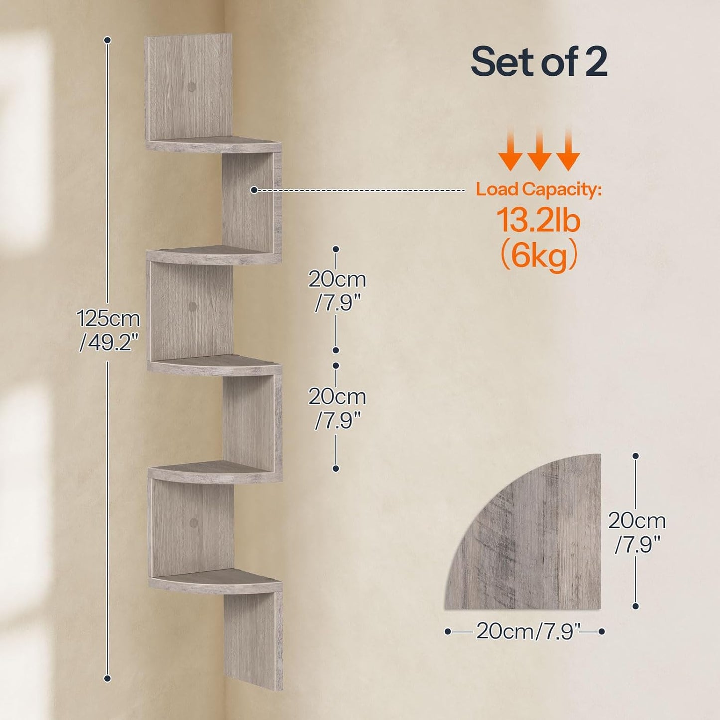 HOOBRO Corner Shelf Wall-Mounted, Set of 2 Floating Corner Shelves for Wall, 4-Tier Corner Bookshelves for Living Room, Bedroom, Bathroom, Home Office, Black BK25BJP201