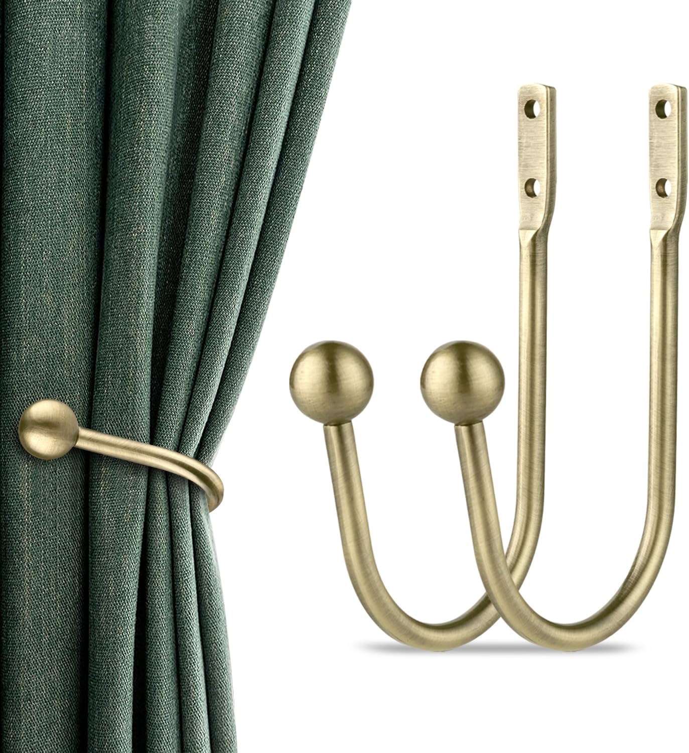 Curtain Holdbacks, 4pcs Curtains Holder Wall Mounted Drapery Tiebacks Retro Window Hook for Home Decor, Matte Black