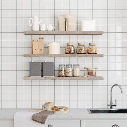RALGEND Floating Shelves for Wall, 1.5" Thick Wall Shelf Set of 3 with Invisible Brackets, L31.5 x W7.9 Hanging Shelves Farmhouse Home Decor for Bathroom, Living Room, Bedroom, Rustic Brown 8301BJP3BF
