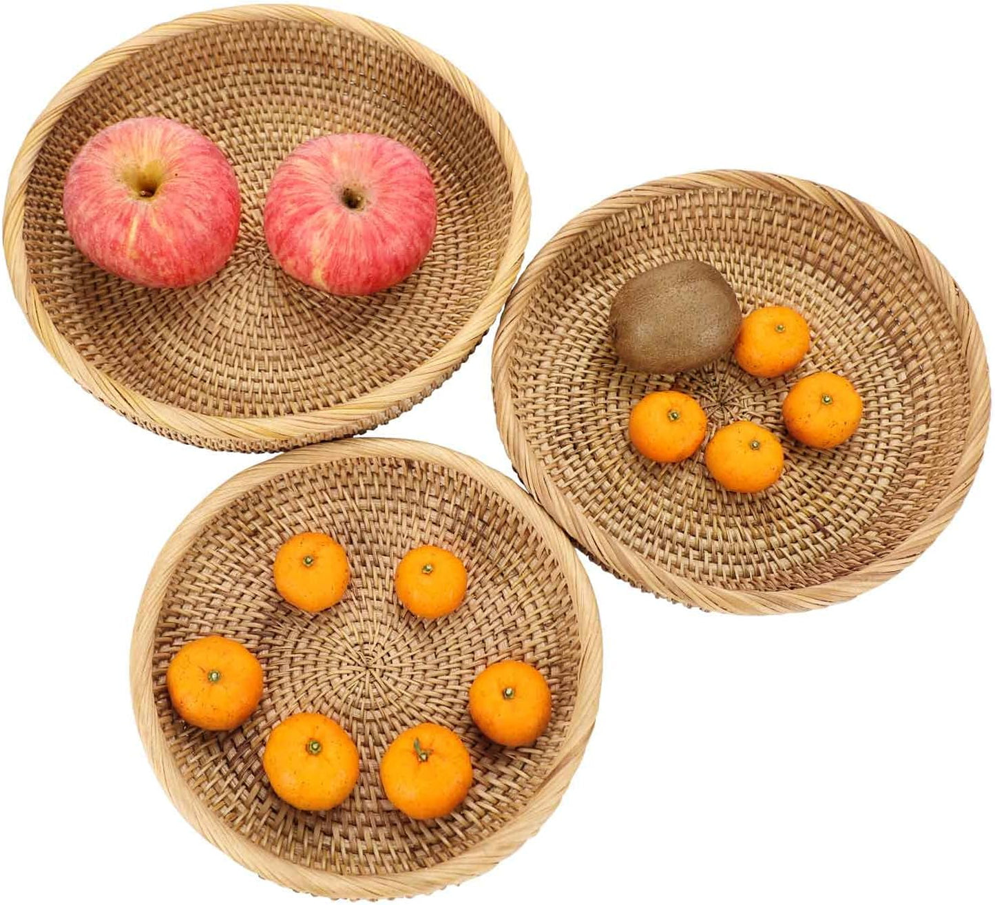 Hipiwe Small Key Basket Bowl for Entryway 7.6" Round Woven Wicker Basket Fruit Serving Tray Woven Basket Wall Decor Rattan Organizer Basket for Keys, Wallet,Whitewash
