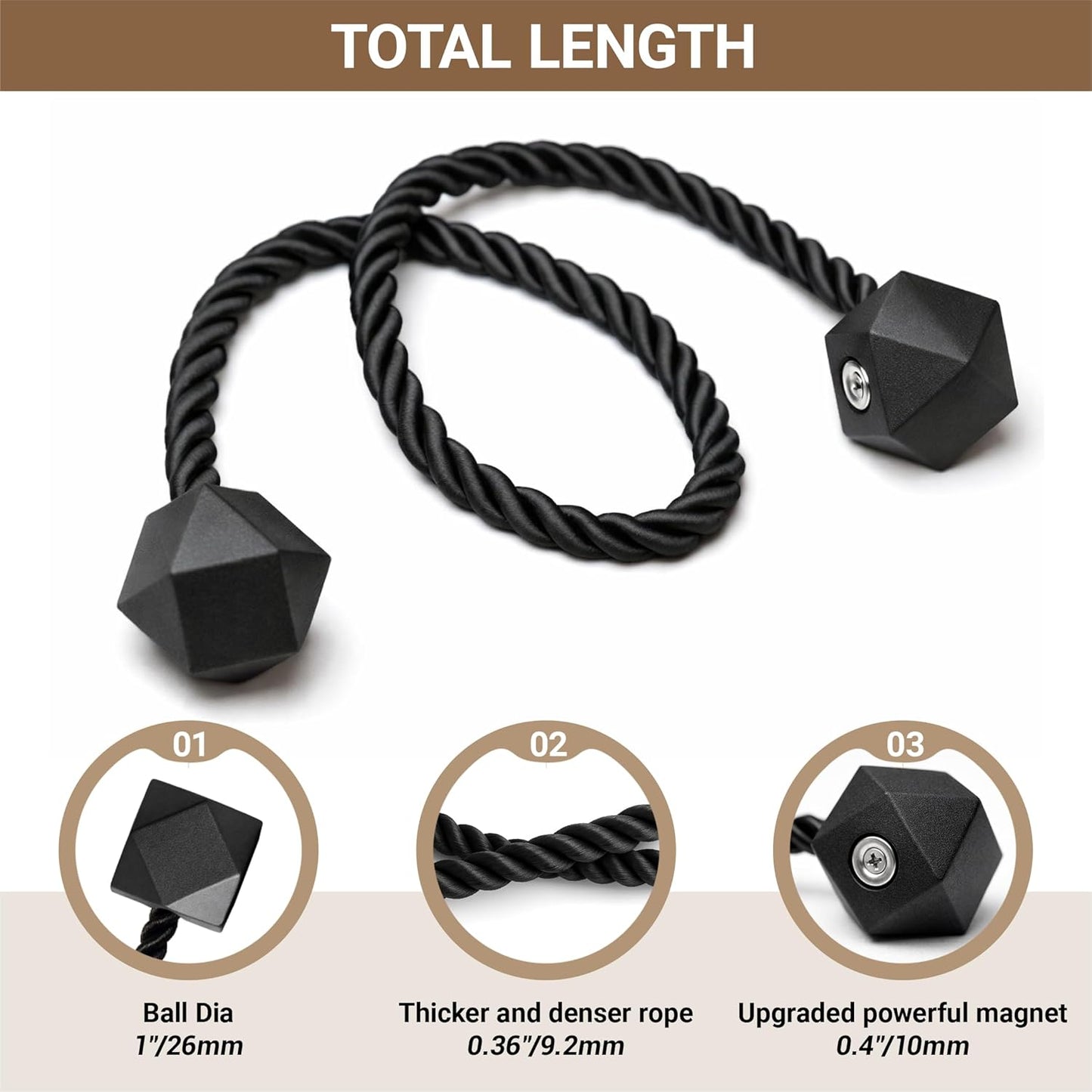 Hion Magnetic Curtain Tiebacks Black 2pcs, Curtain Tiebacks Buckles Holdbacks Holders Hooks Clip for Home Outdoor Bedroom Office Decorative Curtain