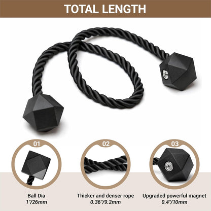 Hion Magnetic Curtain Tiebacks Black 2pcs, Curtain Tiebacks Buckles Holdbacks Holders Hooks Clip for Home Outdoor Bedroom Office Decorative Curtain