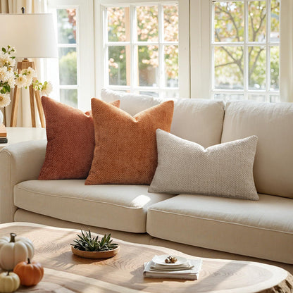 MIULEE Pack of 2 Couch Throw Pillow Covers 18x18 Inch Neutral Beige Modern Boho Accent Decorative Pillow Covers Soft Chenille Farmhouse Cushion Covers for Home Decor Bed Sofa Living Room