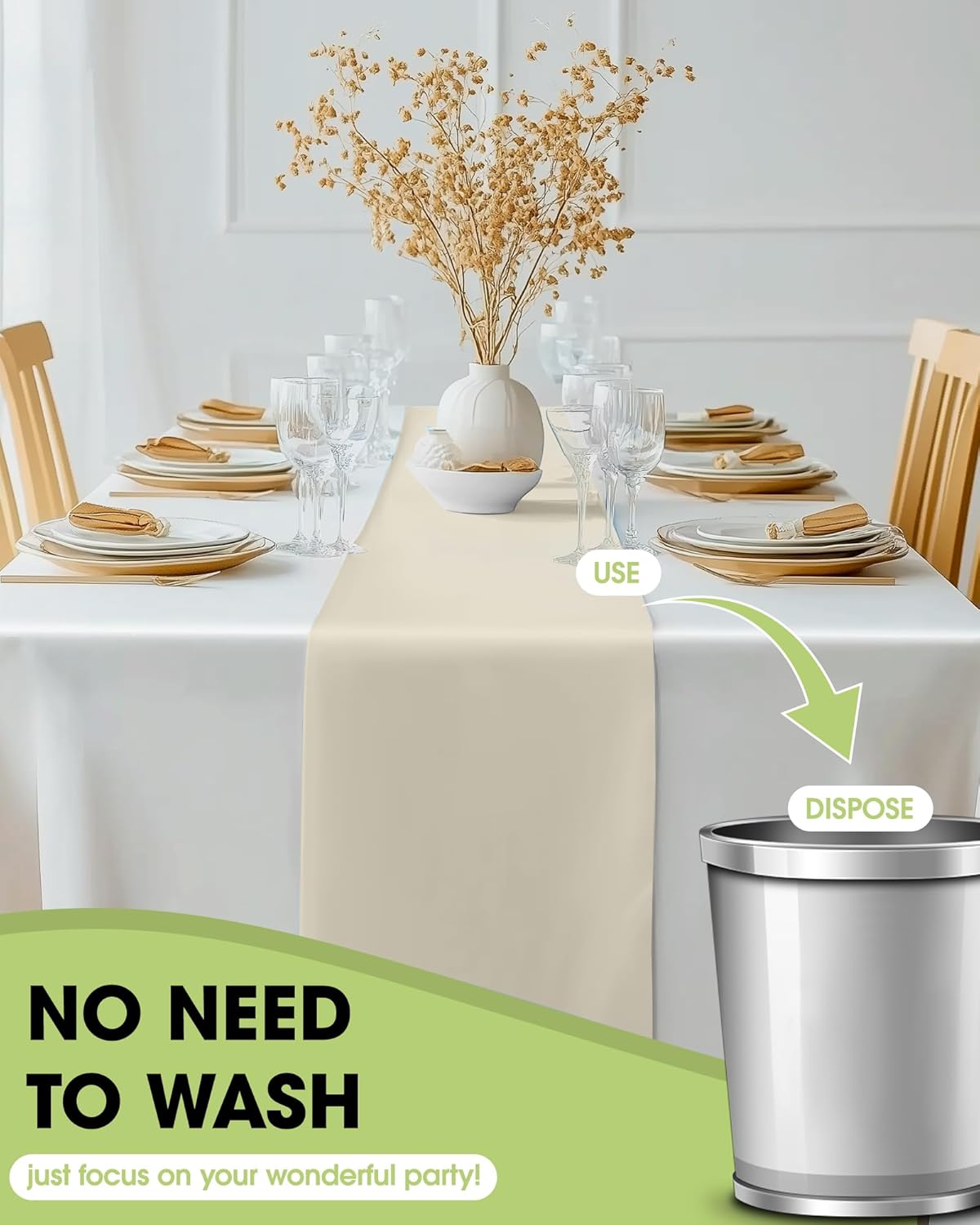 Pureegg Gold Plastic Table Runners - 10 Pack, 14'' x 108'', Water Resistant & Disposable Centerpiece Decorations for Table Cloth, Wedding, Birthday, Holiday, Baby Shower, Party, Home Decor