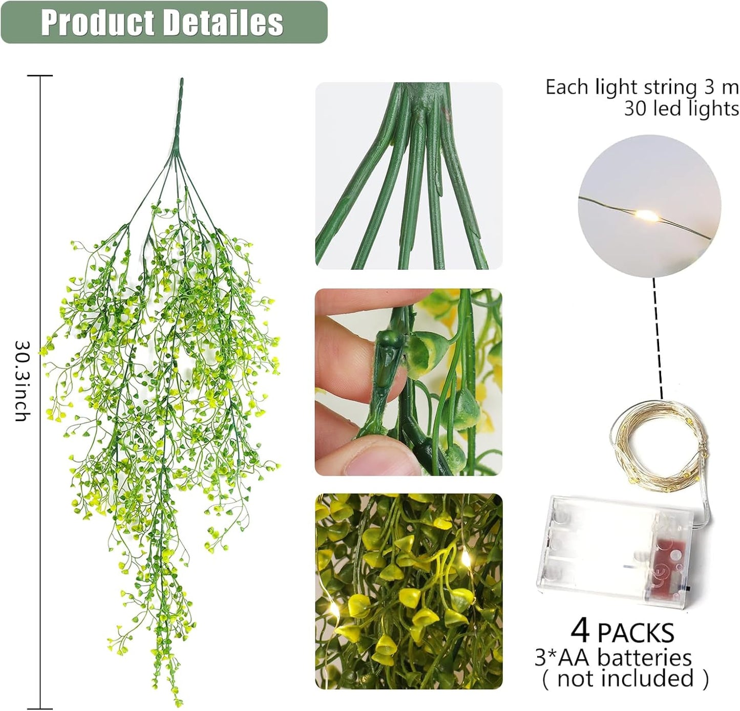 RECUTMS Fake Hanging Plants Artificial Ferns for Outdoor Hanging Faux Plants Vine Ivy Faux Fern Hanging Vines Wall Plants for Home Garden Party Wedding Decor (White 4P)