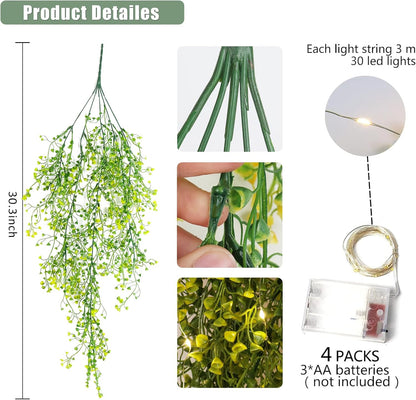 RECUTMS Fake Hanging Plants Artificial Ferns for Outdoor Hanging Faux Plants Vine Ivy Faux Fern Hanging Vines Wall Plants for Home Garden Party Wedding Decor (White 4P)