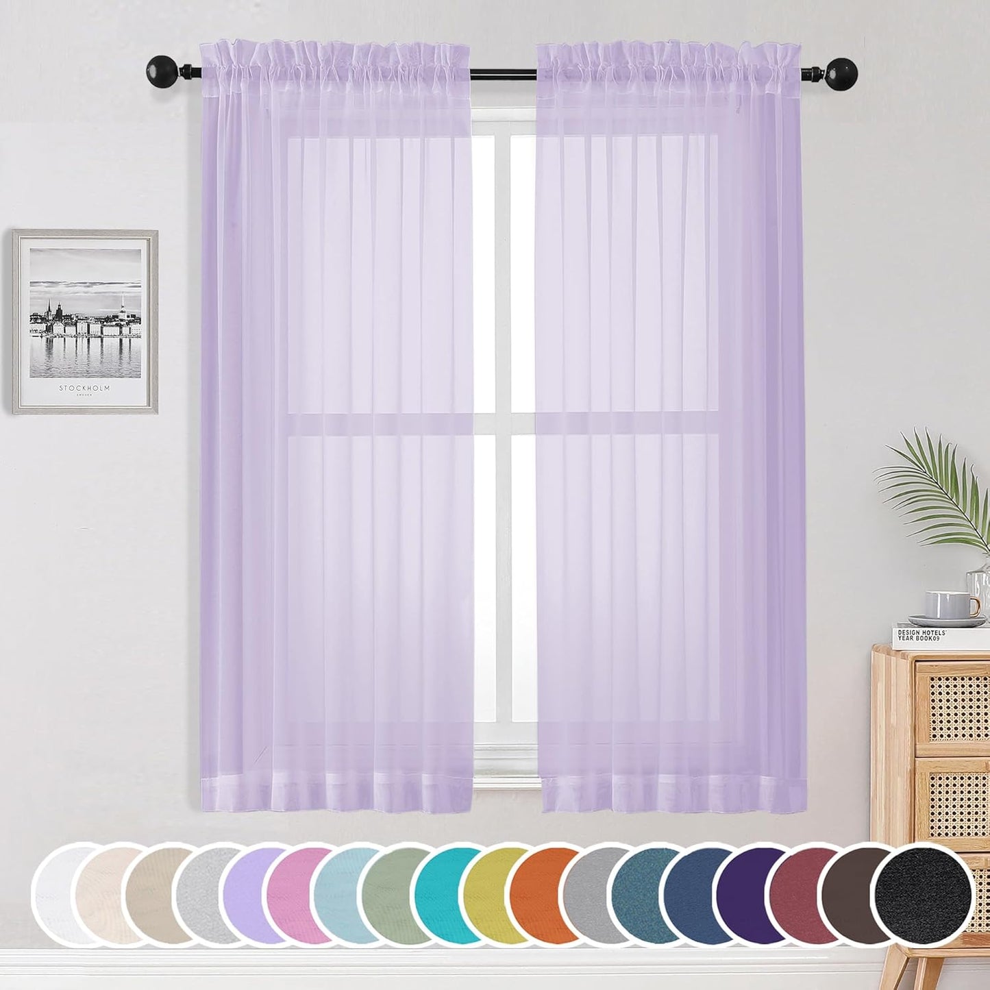 OWENIE Sheer Curtains 84 inches Long 2 Panels Set for Living Room/Bedroom, Rod Pocket Voile Sheer Panel Drapes, White, 2pcs, Each 42" W x 84" L - Colors A