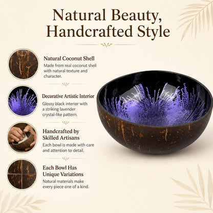 ChezMax Natural Coconut Bowl with Mother of Pearl Inlays - Key Bowl & Fruit Snack Holder (Blue-Gold)