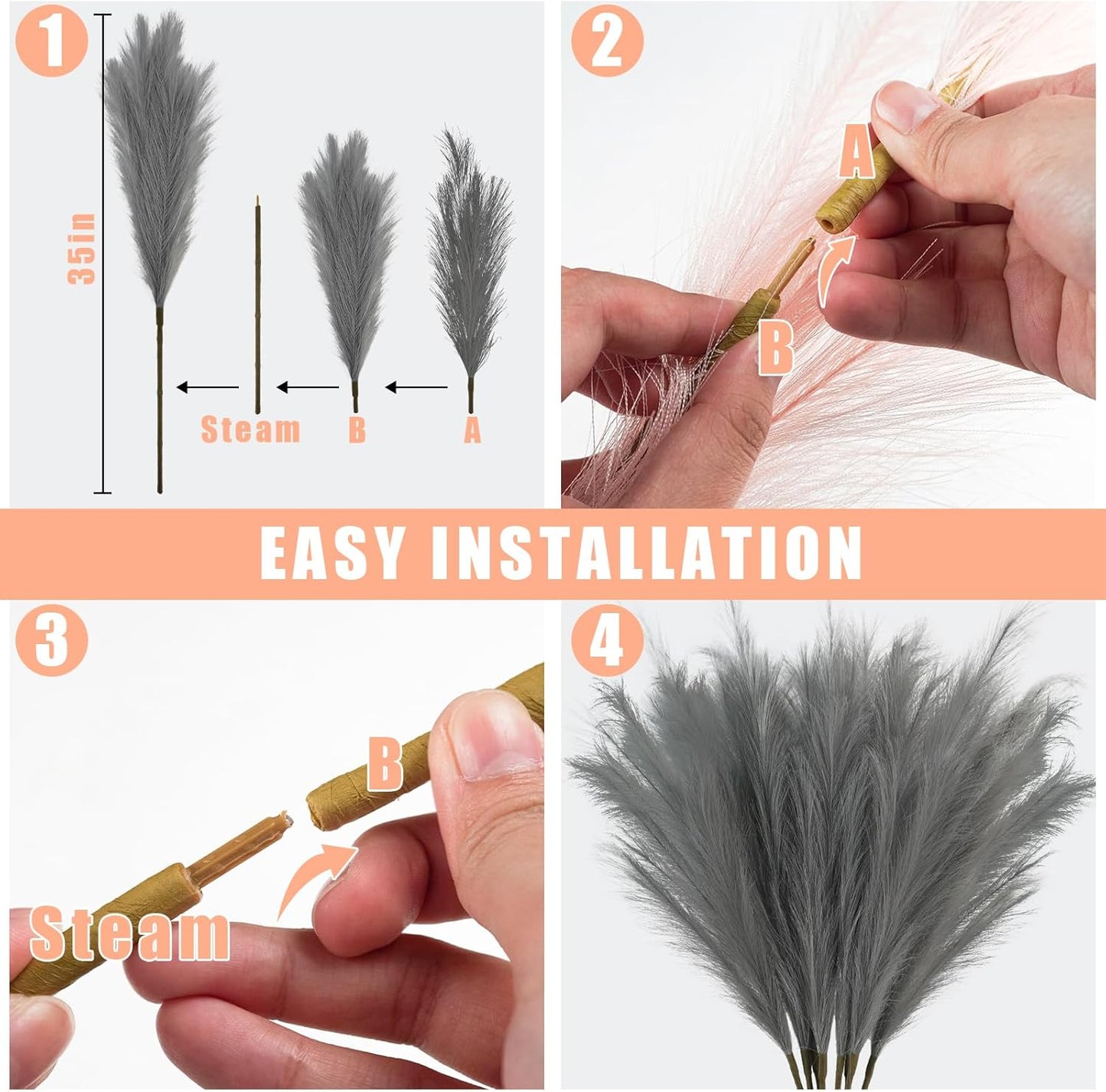 obbsie 50pcs Pink Faux Pampas Grass Decor, 21.6" Short Artificial Floral Branches Vase Filler Flower Arrangement for Home Wedding Boho Outdoor Decor