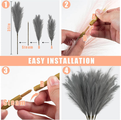 obbsie 50pcs Pink Faux Pampas Grass Decor, 21.6" Short Artificial Floral Branches Vase Filler Flower Arrangement for Home Wedding Boho Outdoor Decor