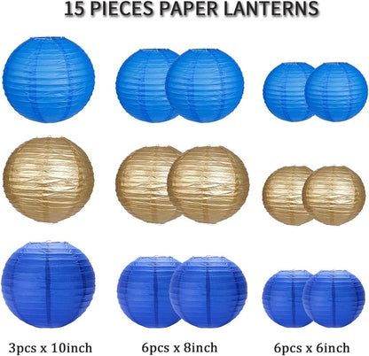 Paper Lanterns Decorative, Round Hanging Paper Lanterns Decorations for Rustic Party Bridal Shower Wedding Sage Green Birthday Party Supplies Gold/Ivory/Sage Green 15pcs
