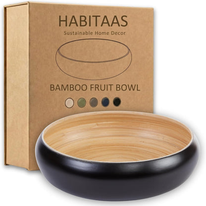 Fruit Bowl for Kitchen Counter – Handmade Spun Bamboo, Large 11.75" Fruit Basket, Eco-Friendly Decorative Serving Bowl for Home Decor, Produce Storage & Centerpiece (Gray)