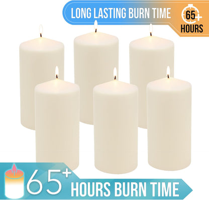Stonebriar Unscented Pillar Candles – 35 Hour Burn Time, Long-Lasting Wax Candles for Weddings, Holidays, Home Décor & Special Events, Pack of 6, Ivory, 3" x 4"