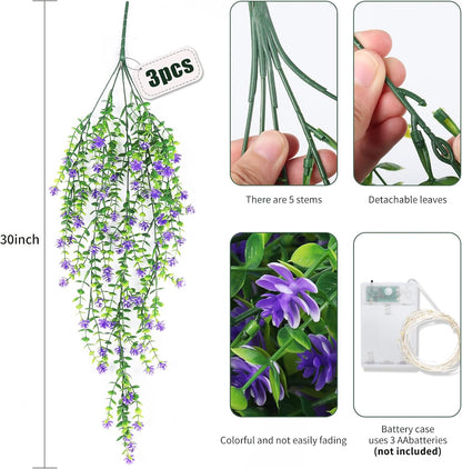 RECUTMS Artificial Hanging Plants Fake Hanging Plant Faux Eucalyptus Leaf Greenery Vine Outdoor UV Resistant Plastic Plants Home Garden Wedding Party Indoor Outdoor Decorations(White)