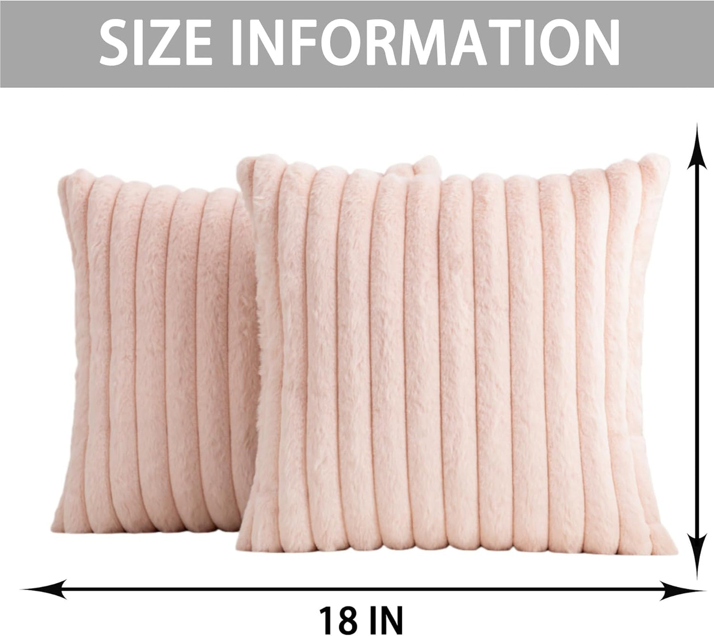 Aegero Pack of 2 Faux Fur Christmas Throw Pillow Covers 18x18 Inch, Soft Plush Striped Neutral Couch Pillow Cover, with Velvet Back Modern Home Decor for Sofa Living Room Couch Bed Cream White