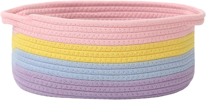 JMvicyroam Woven Basket,Small Rope Storage Bin with Handles & Ribbon Bag, Organizer for Shelves Closets,Gift Basket Empty for Birthday,Books,Dog Toys,White