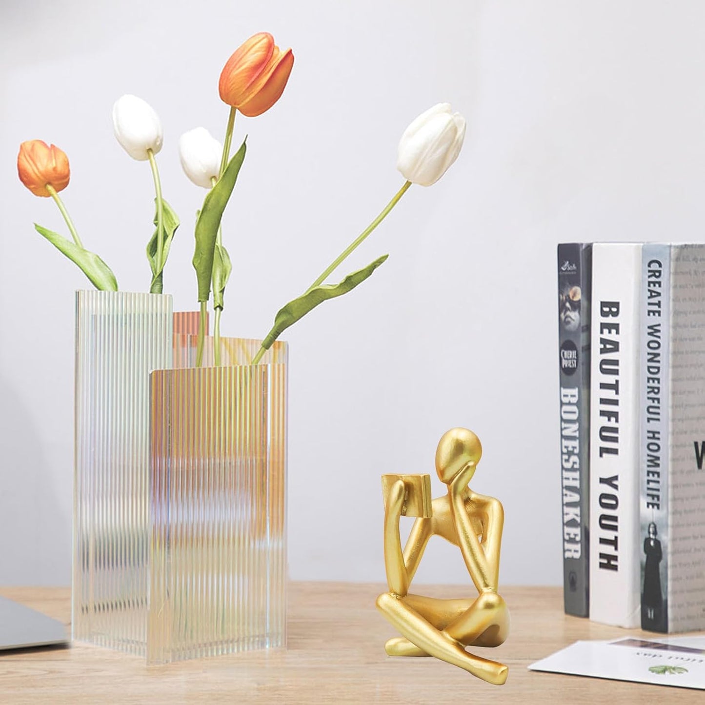 Jinkoozz Reading Women Statue, Thinker Sculptures, Abstract Art Ornament, Modern Aesthetic Figurine Decoration, Suitable for Home Living Room Bedroom Office Shelf Table Desk Bookshelf Decor