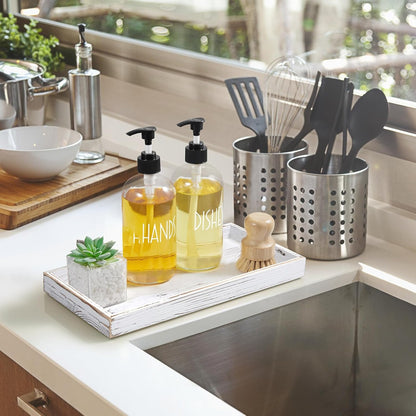 ALELION 11.7" Bathroom Vanity Tray for Counter - Acacia Wood Decorative Tray for Toilet Tank Makeup Perfume Jewelry Catchall Coffee Table - Wooden Kitchen Countertop Organizer for Soap Dispenser