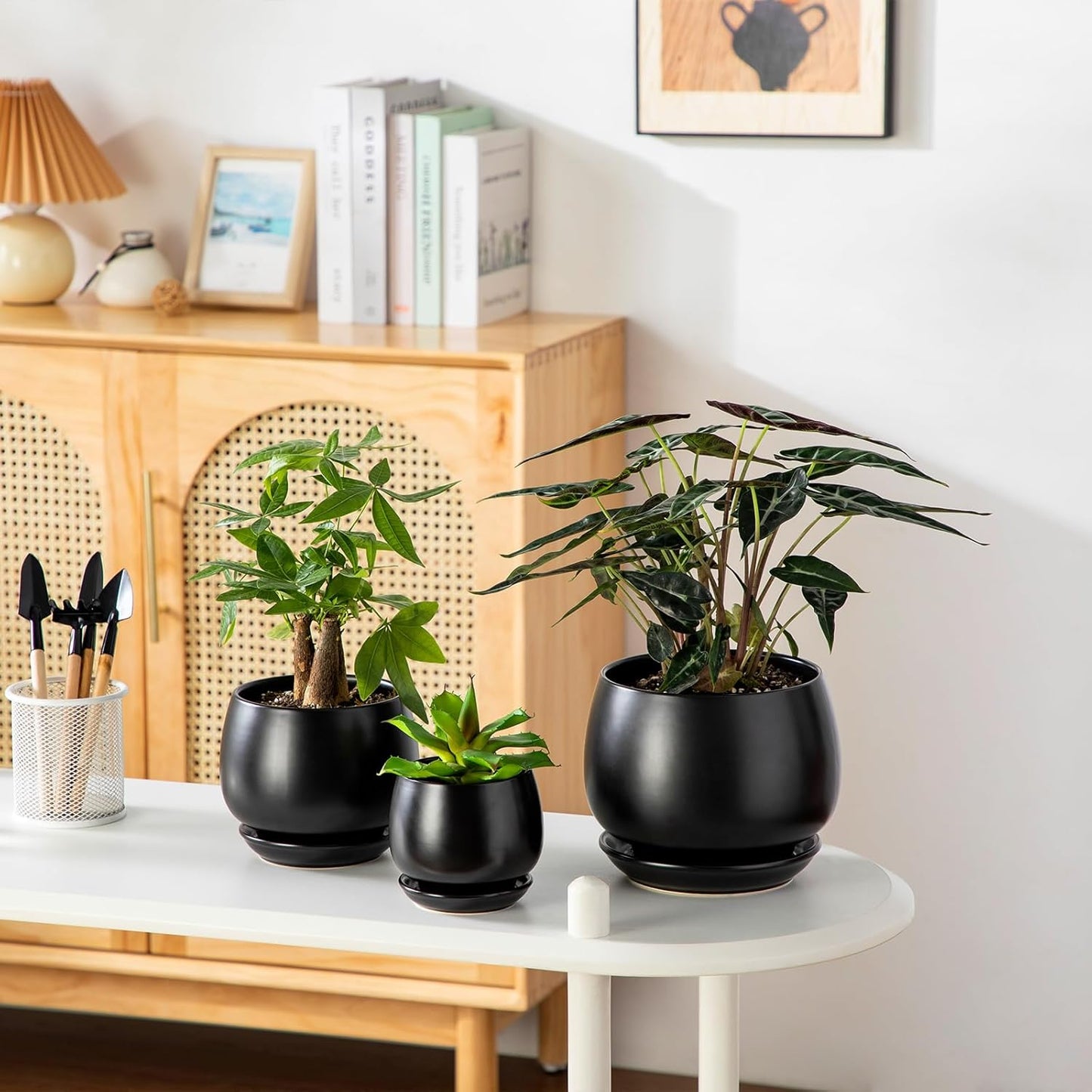 vancasso 3-Pack Ceramic Plant Pots, 3.7/4.8/6.2 Inch Indoor Planters with Saucers & Drainage Hole Planter pots for Indoor Plants and Flower, White