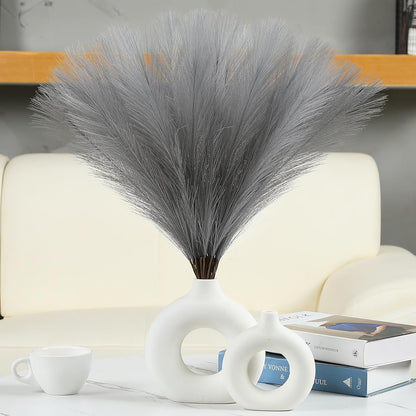 UREYMX Faux Pampas Grass Decor 17.7 Inch 6pcs, Artificial Pampas Grass Fluffy Home Decor, Short Vase Room Decor pompous Grass Flower Arrangement for Boho Home Wedding Decoration (Black)