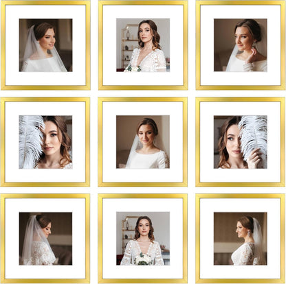 12x12 Picture Frame Set of 9, Display Pictures 8x8 with Mat or 12x12 without Mat, Multi Collage Gallery Square Photo Frames for Wall or Tabletop, Black