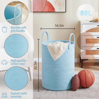 Artfeel Laundry Basket,Woven Cotton Rope Laundry Hamper,60L for Decor Storage of Dirty Clothes,Toys and Blankets in Bathroom,Baby Room and Living Room