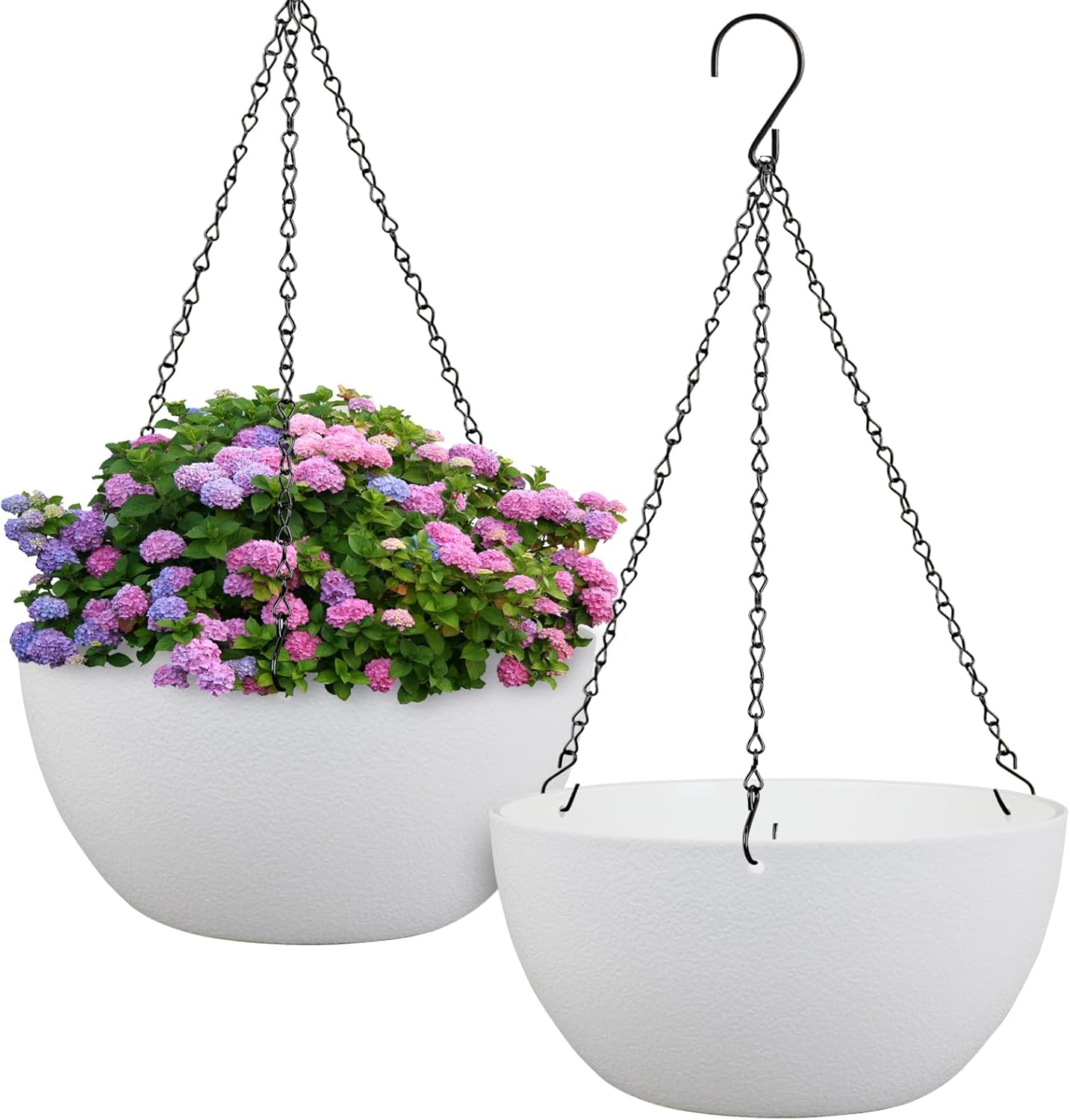 Meowell 10 inch Hanging Planters for Indoor Outdoor Plants, 2 Pack Hanging Flower Pots with Drainage Holes and Chain for Garden Porch, Plastic Hanging Baskets for House Plants, Speckled Grey