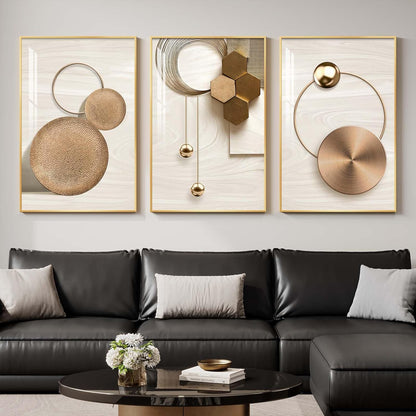 Framed Modern Luxury Gold Wall Art, Set of 3 Piece Contemporary Paintings Artwork for Walls, Golden Prints Pictures with Gold Frame, Wall Decor for Living Room, Hallway, Bedroom, Office 16x24 Inch