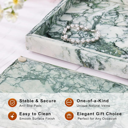 Marble Bathroom Tray for Countertop & Home Decor, Natural Decorative Marble Tray for Jewelry & Perfume Organizer, Luxury Stone Vanity Trays for Dresser, Kitchen Counter, 12" x 8", Gray Black