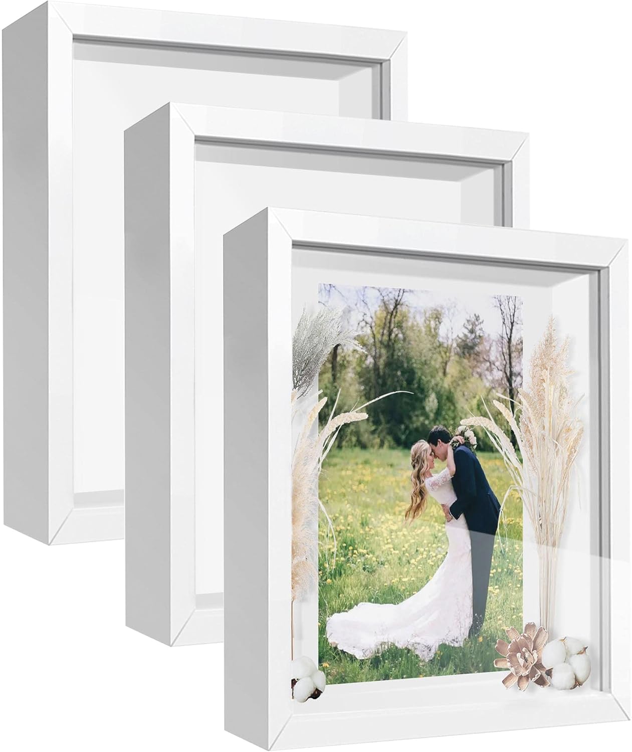 8x8 Shadow Box Frame Display Case with Letter Stickers, 3D Picture Frame, Display Case Box for Memorabilia, Baby Items, Wedding Memories, Crafts, Tickets and Photos (White, 8x8)