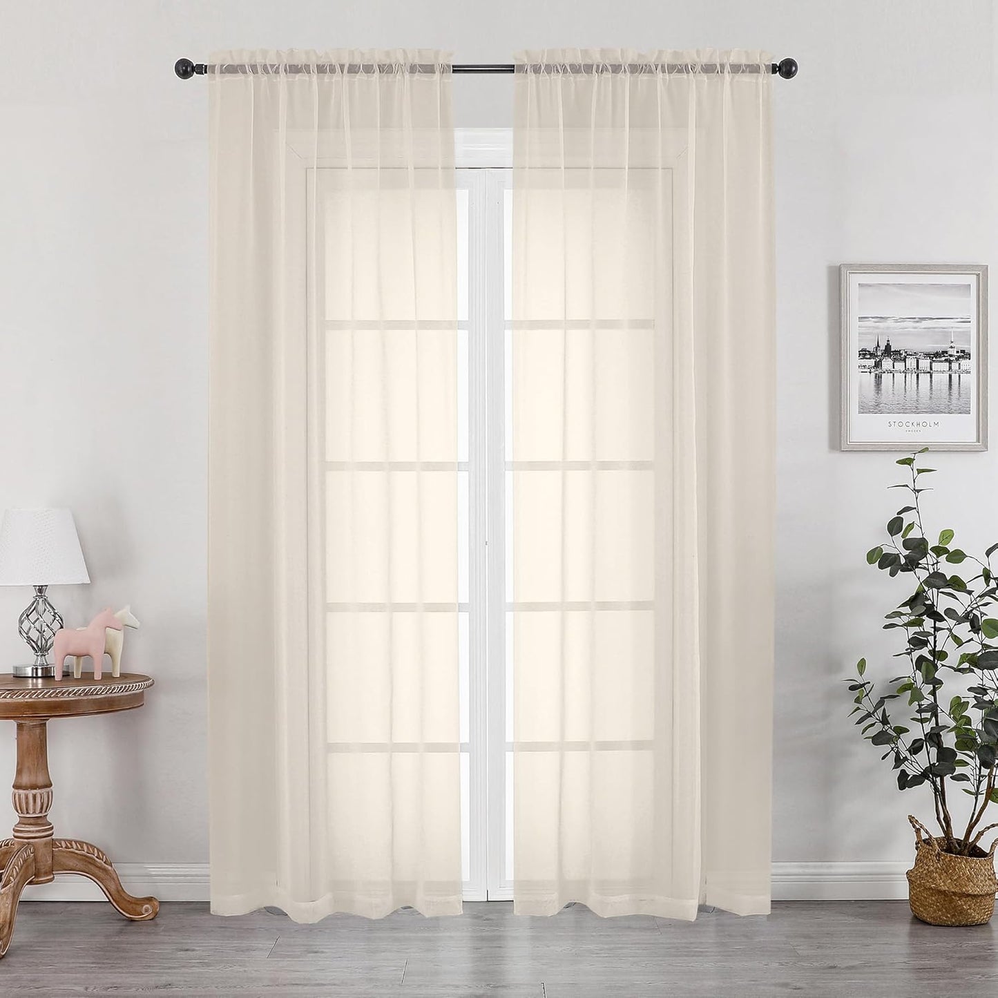 OWENIE Sheer Curtains 84 inches Long 2 Panels Set for Living Room/Bedroom, Rod Pocket Voile Sheer Panel Drapes, White, 2pcs, Each 42" W x 84" L - Colors B