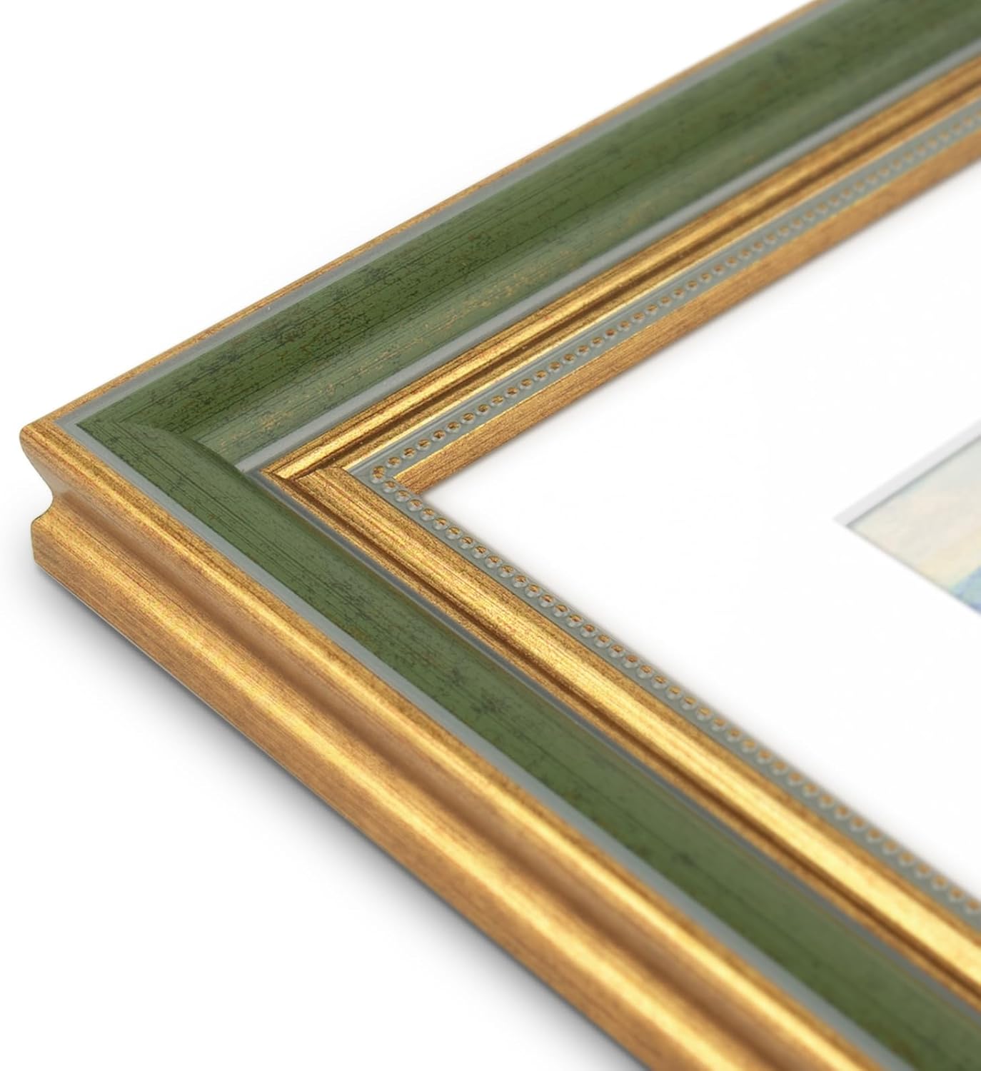Golden State Art,11x14 Ornate Picture Frame for 8x10 Photo with Mat or 11 x 14 Prints without Mat,Real Glass Wall Display(Color:Green Gold)