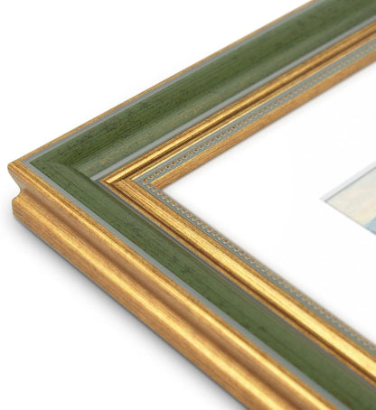 Golden State Art,11x14 Ornate Picture Frame for 8x10 Photo with Mat or 11 x 14 Prints without Mat,Real Glass Wall Display(Color:Green Gold)