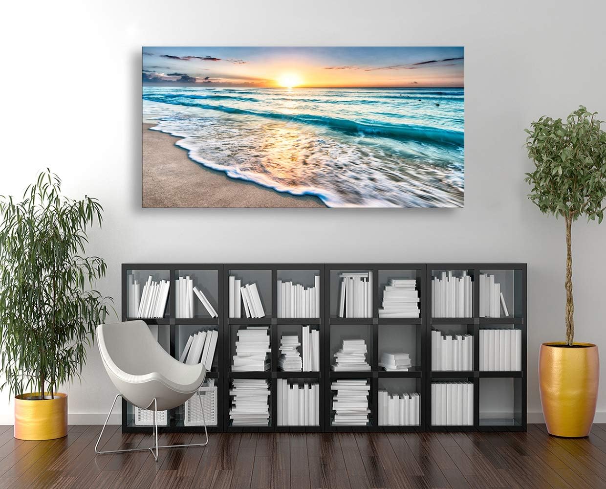 Baisuart S02250 Canvas Prints Wall Art Beach Sunset Ocean Waves Nature Pictures Stretched Canvas Wooden Framed for living Room Bedroom and Office